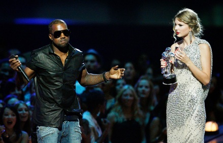 Singer Kanye West takes the microphone from singer Taylor Swift as she accepts the "Best Female Video" award during the MTV Video Music Awards in New York. Swift may have ended her feud with Katy Perry but the one with Kanye West seems simply not to want to die. New leaked video clip of the entire four-year-old phone call between the rapper and pop superstar about his controversial song "Famous" have been posted online and further complicate the picture of what happened
Kanye West Taylor Swift, New York, United States - 13 Sep 2009