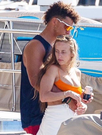 *EXCLUSIVE* Cabo San Lucas, MEXICO  - Patrick Mahomes is seen shirtless on a yacht with friends in Cabo San Lucas. The Kansas City Chiefs Quarterback has been enjoying a getaway with friends and girlfriend Brittany Matthews in Cabo after welcoming their son, Sterling Skye Mahomes in February!
Pictured: Patrick Mahomes, Brittany Matthews
BACKGRID USA 29 JUNE 2021 
BYLINE MUST READ: HEM / BACKGRID
USA: +1 310 798 9111 / usasales@backgrid.com
UK: +44 208 344 2007 / uksales@backgrid.com
*UK Clients - Pictures Containing ChildrenPlease Pixelate Face Prior To Publication*